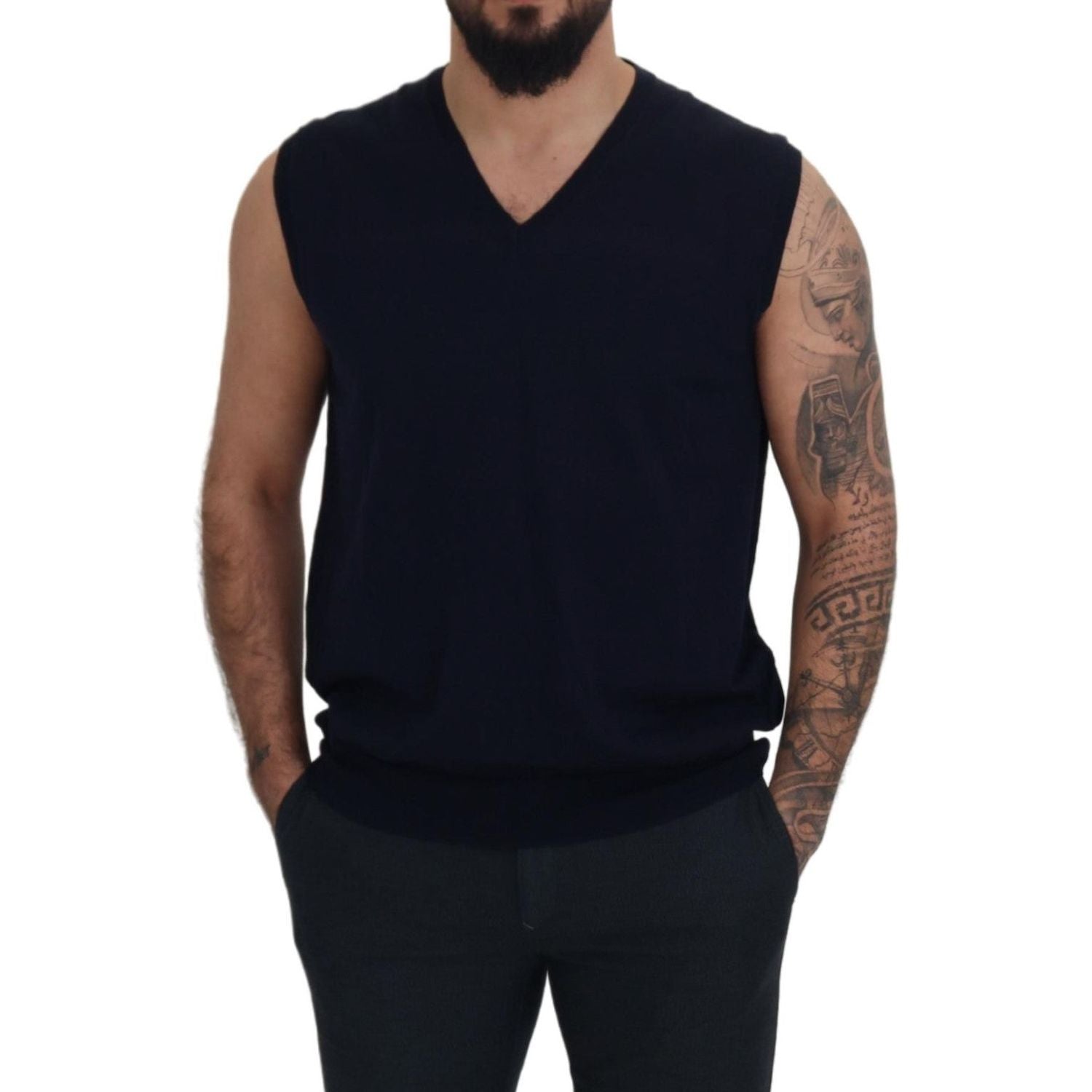 Paolo Pecora Milano Black Cotton V-neck Sleeveless Tank T-shirt