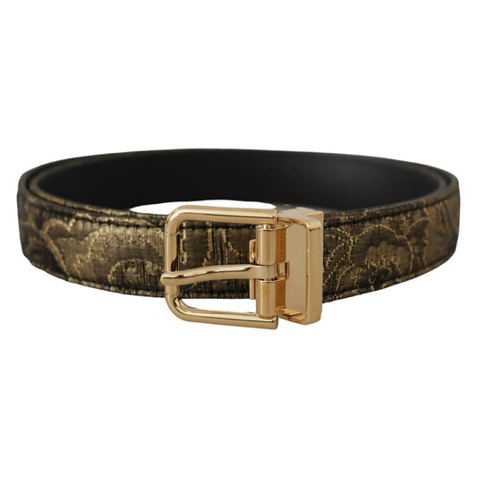 Dolce & Gabbana Black Two-toned Leather Gold Engraved Buckle Belt