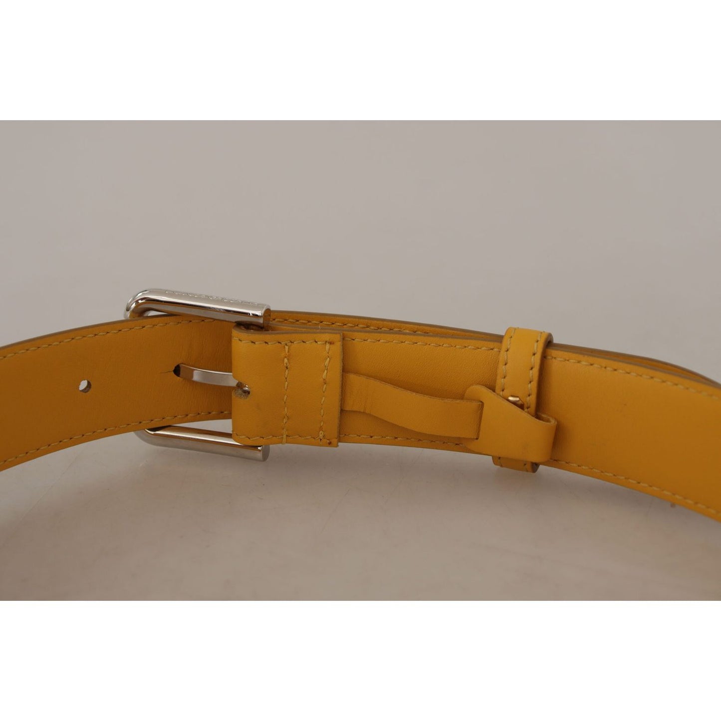 Dolce & Gabbana Yellow Leather Silver Tone Logo Metal Buckle Belt
