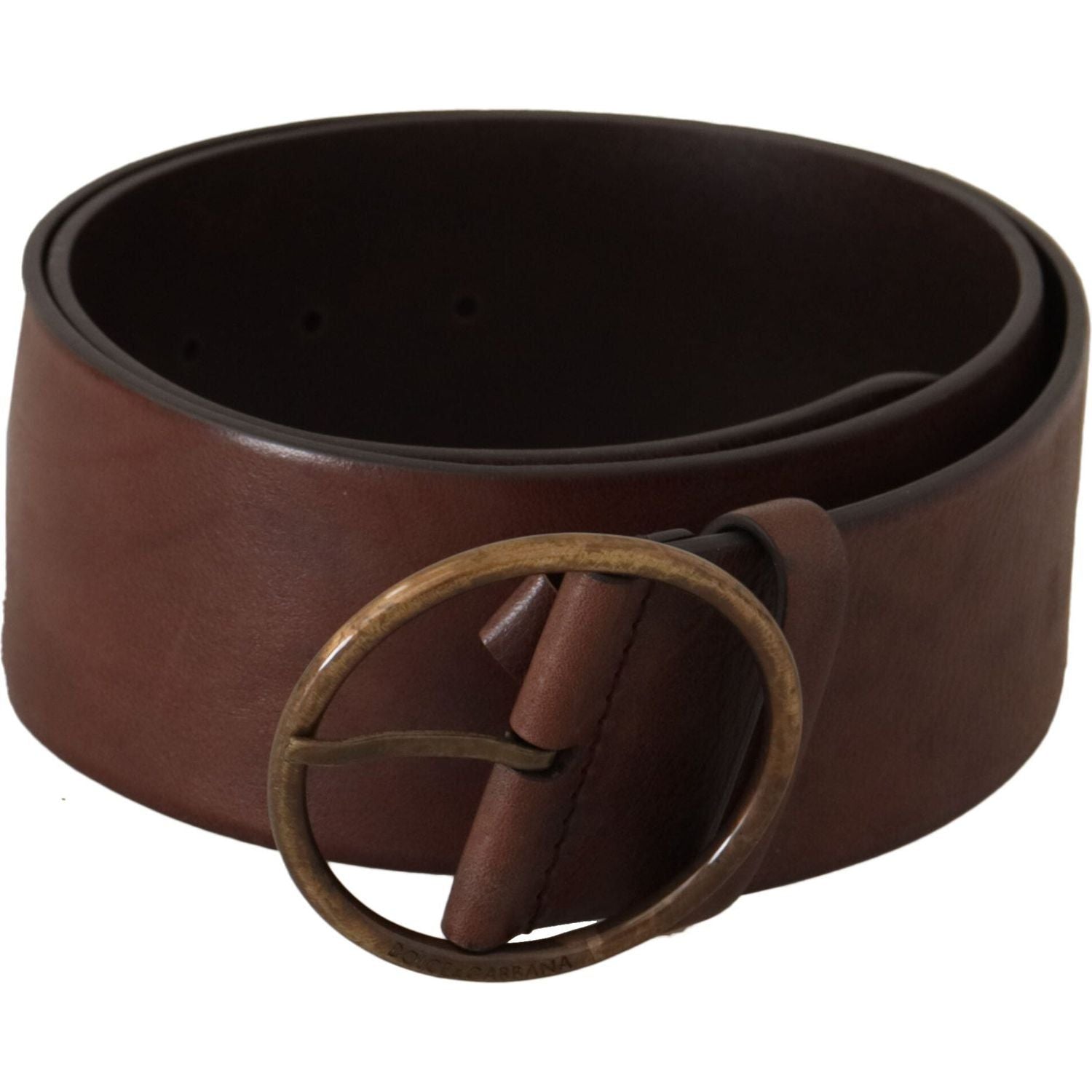 Dolce & Gabbana Dark Brown Wide Waist Leather Metal Round Buckle Belt