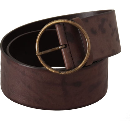 Dolce & Gabbana Dark Brown Wide Calf Leather Logo Round Buckle Belt