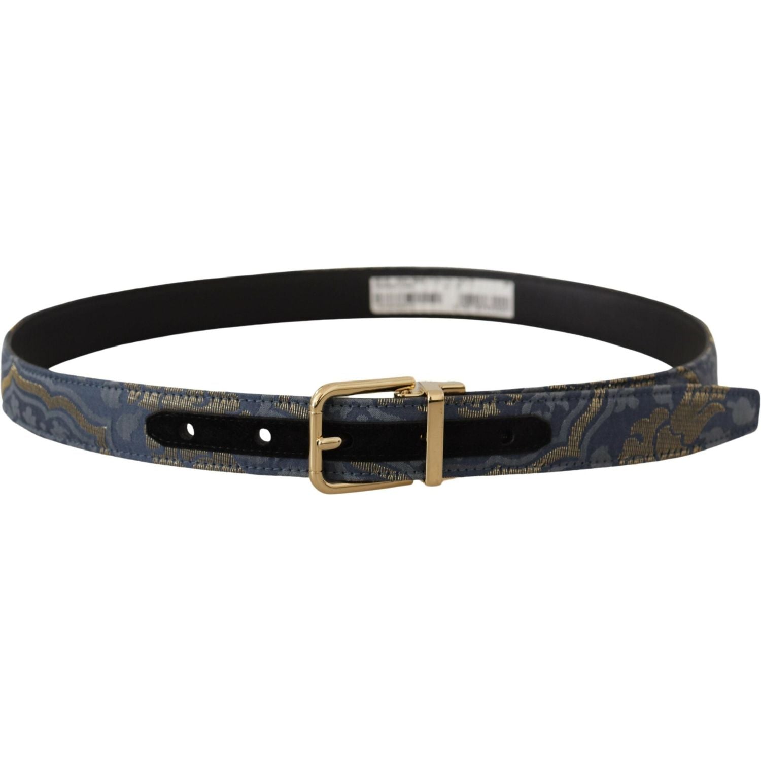 Dolce & Gabbana Navy Blue Jacquard Gold Tone Logo Metal Buckle Belt