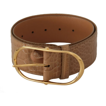 Dolce & Gabbana Brown Beige Leather Gold Metal Oval Buckle Belt