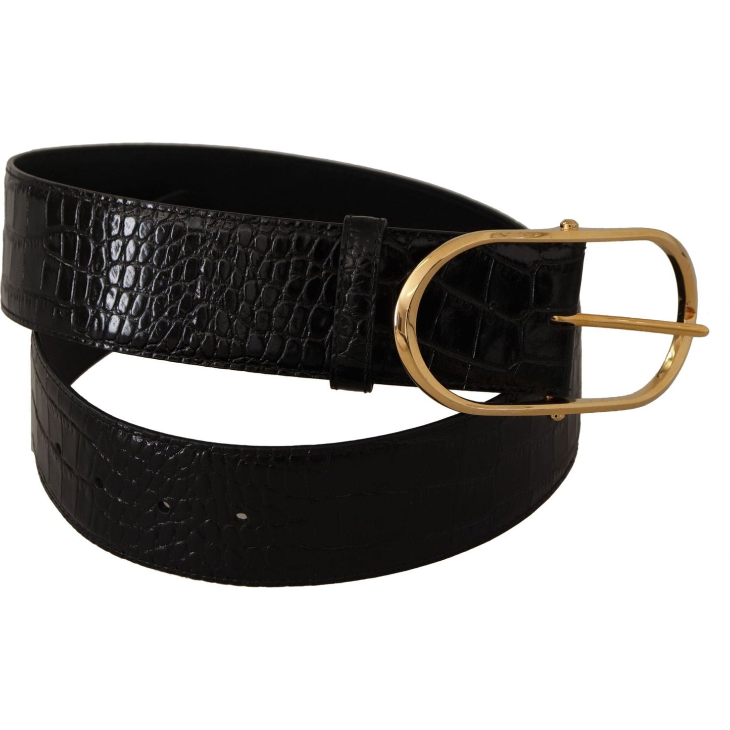 Dolce & Gabbana Black Embossed Leather Gold Tone Metal Buckle Belt