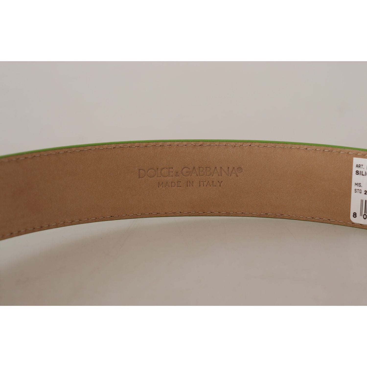 حزام دولتشي آند غابانا الأنيق المصنوع من الجلد باللون الزمردي مع مشبك محفور