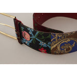 Dolce & Gabbana Red Embroidered Leather Gold Logo Metal Buckle Belt