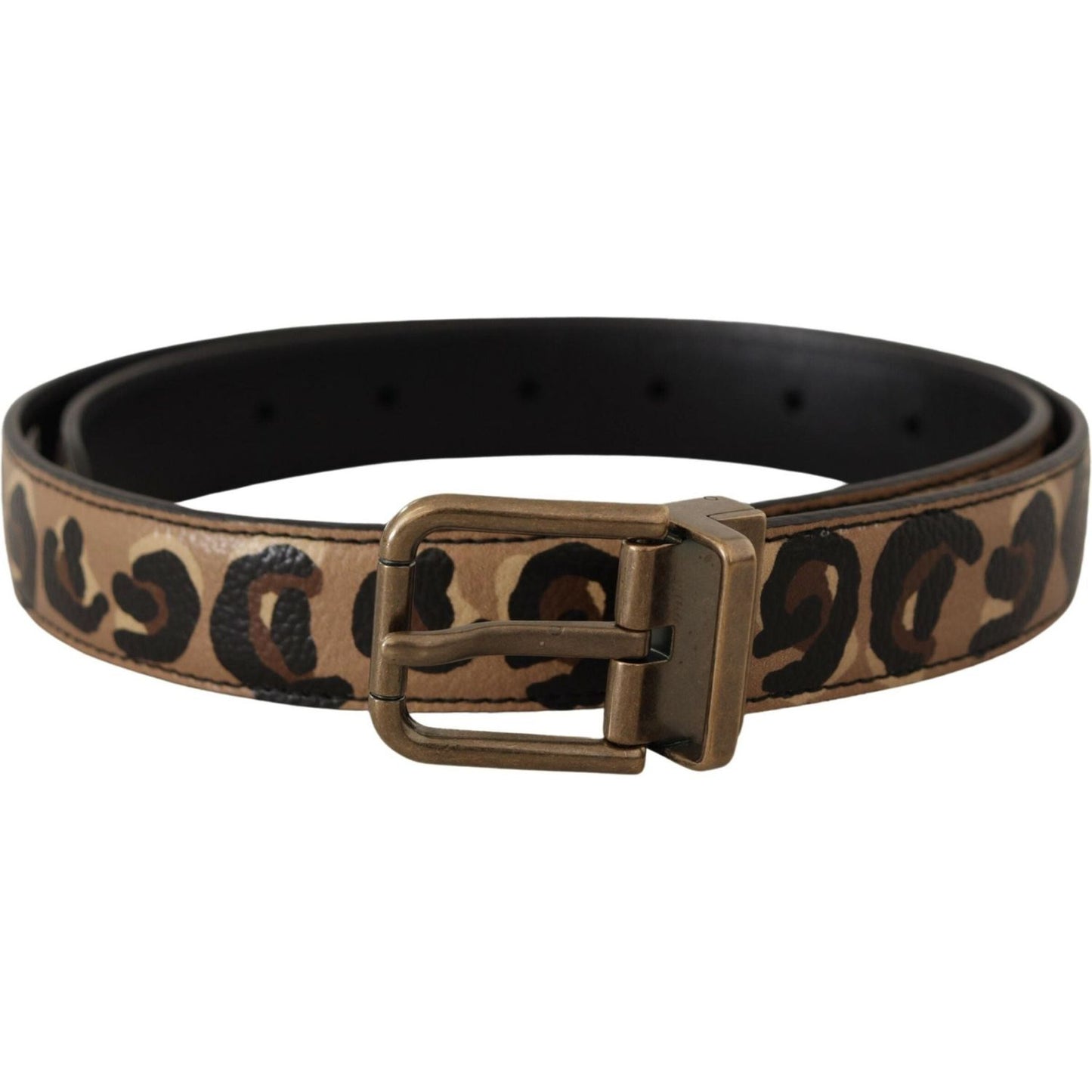 Dolce & Gabbana Brown Leather Leopard Print Bronze Metal Buckle Belt