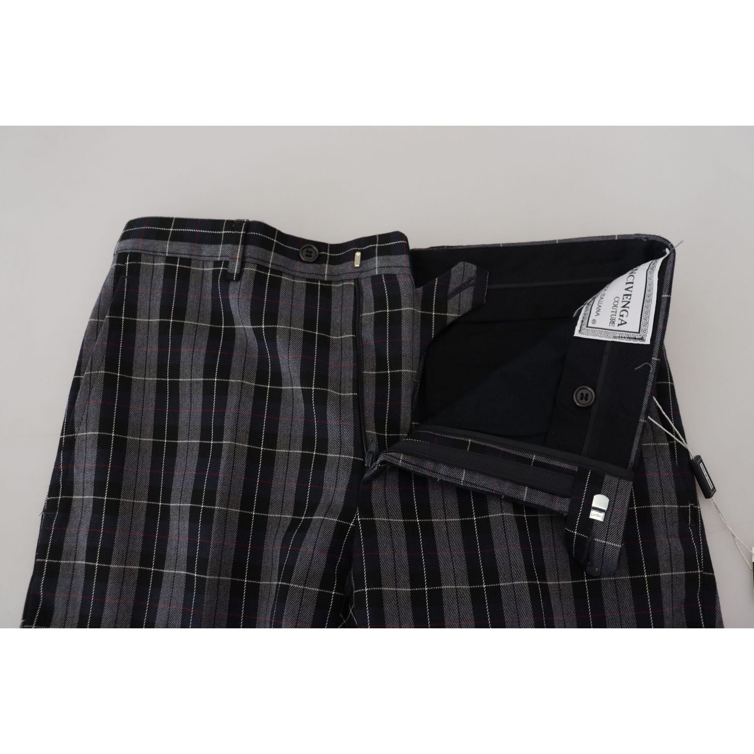 优雅灰色格纹羊毛斜纹布裤