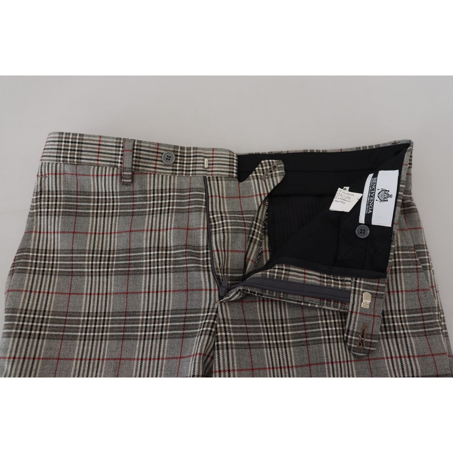 优雅灰色格纹修身男士长裤