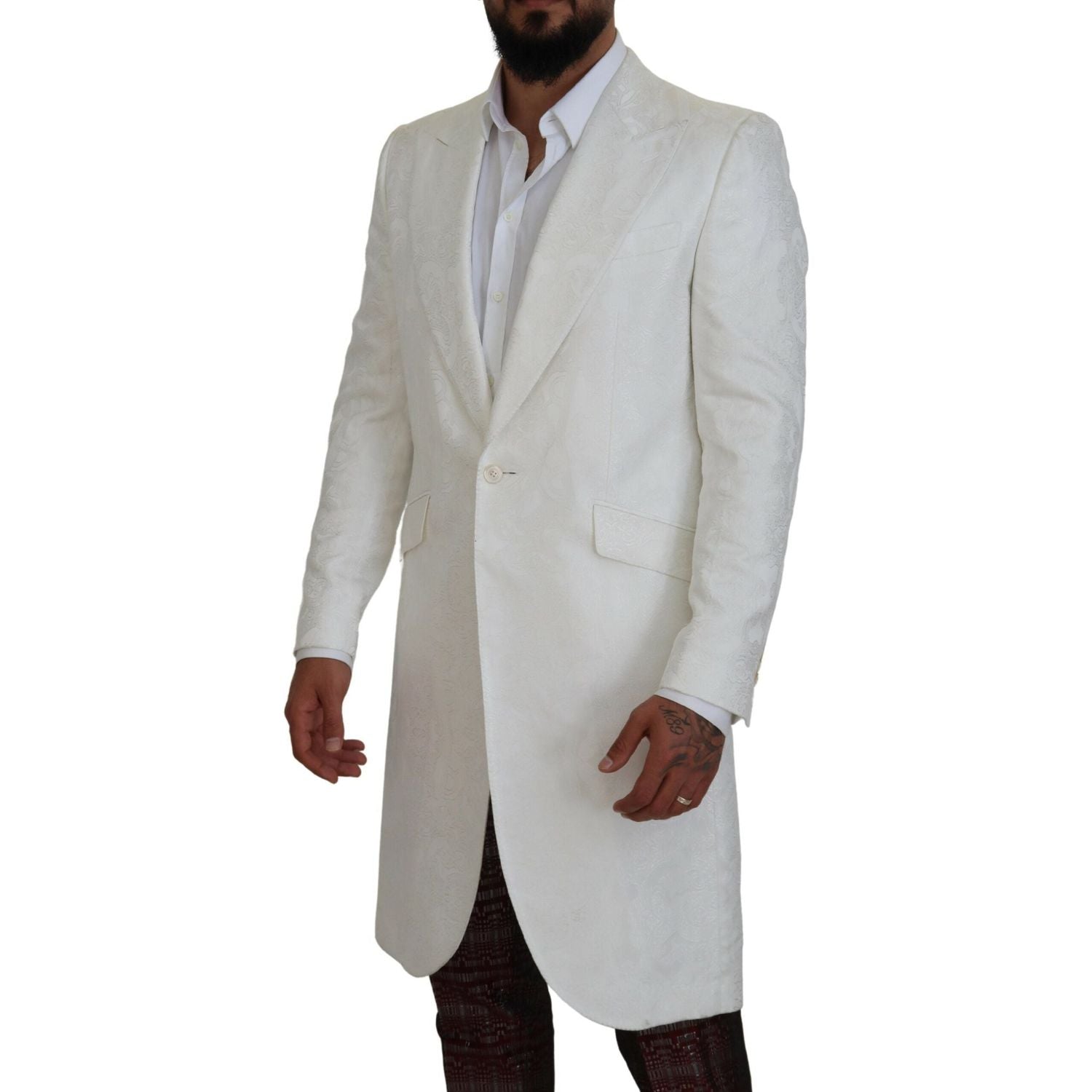 Dolce & Gabbana White Floral Brocade Trench Coat Jacket