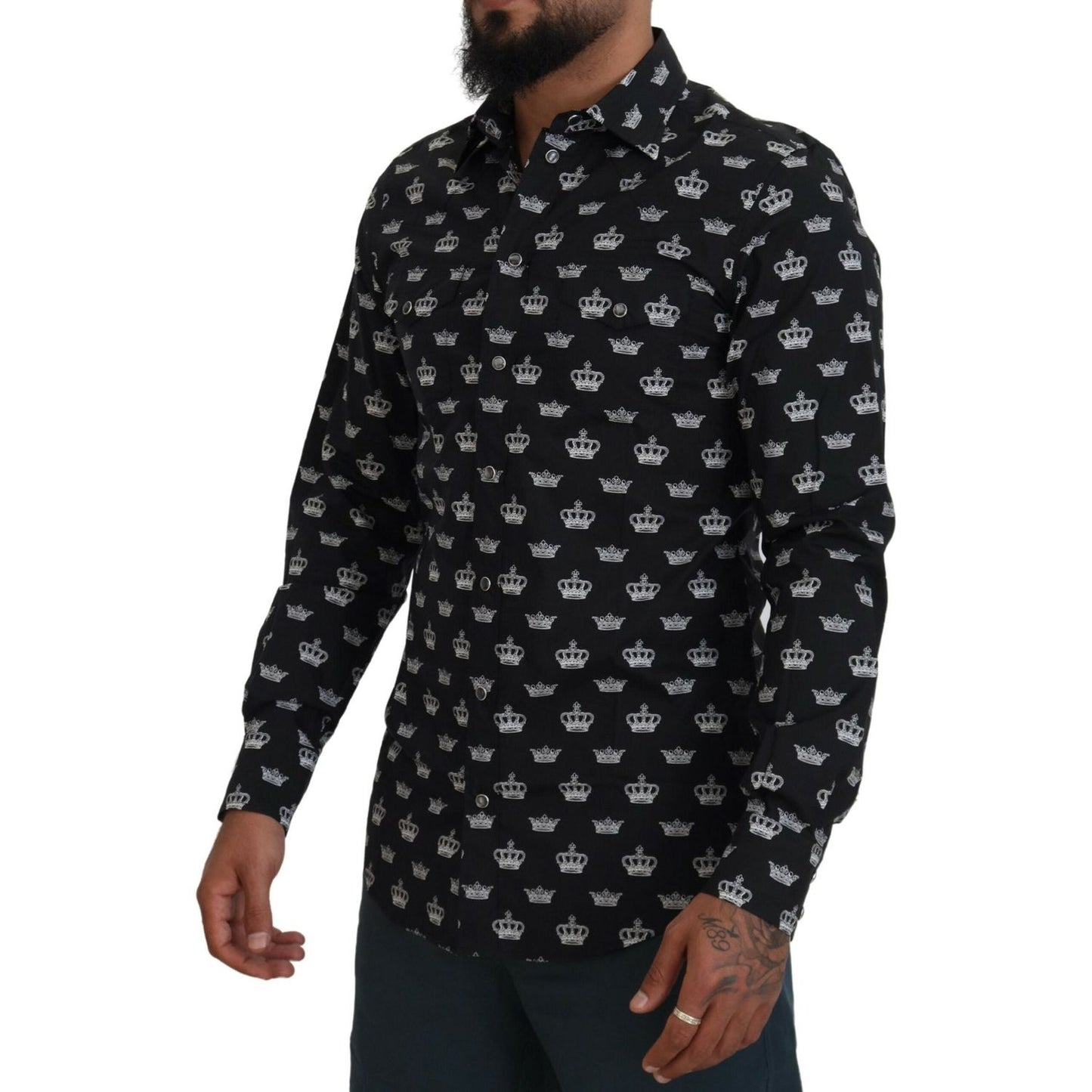 Dolce & Gabbana Black Crown Print GOLD Slim Shirt