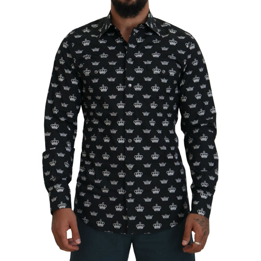 Dolce & Gabbana Black Crown Print GOLD Slim Shirt TSH83660-39