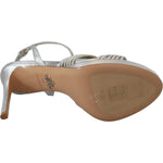 Prada Silver Leather Sandals Ankle Strap Heels Stiletto
