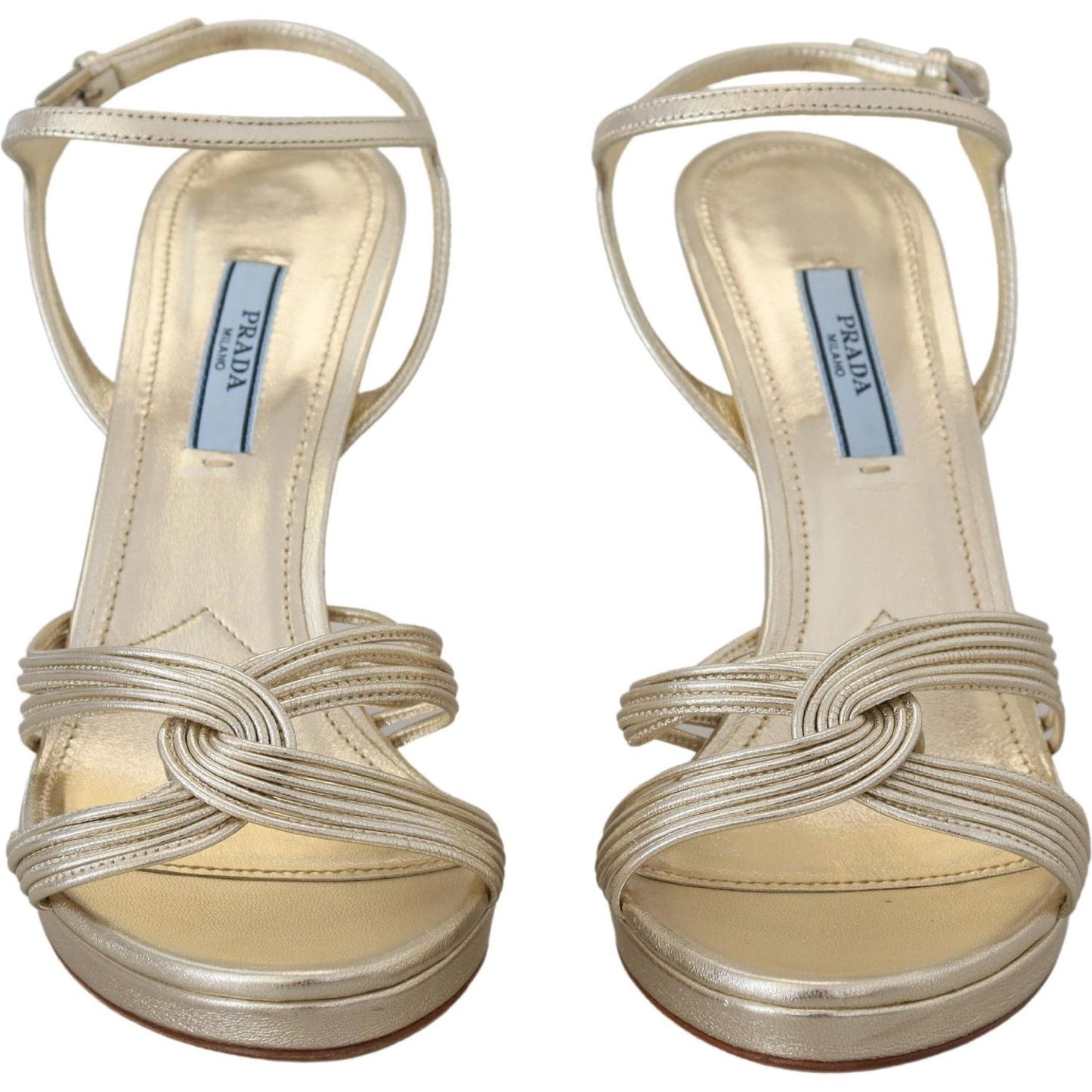 Prada Gold Leather Sandals Ankle Strap Heels Stiletto Sandal LA10142-36.5