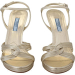 Prada Gold Leather Sandals Ankle Strap Heels Stiletto Sandal LA10142-36.5