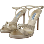 Prada Gold Leather Sandals Ankle Strap Heels Stiletto Sandal LA10142-36.5