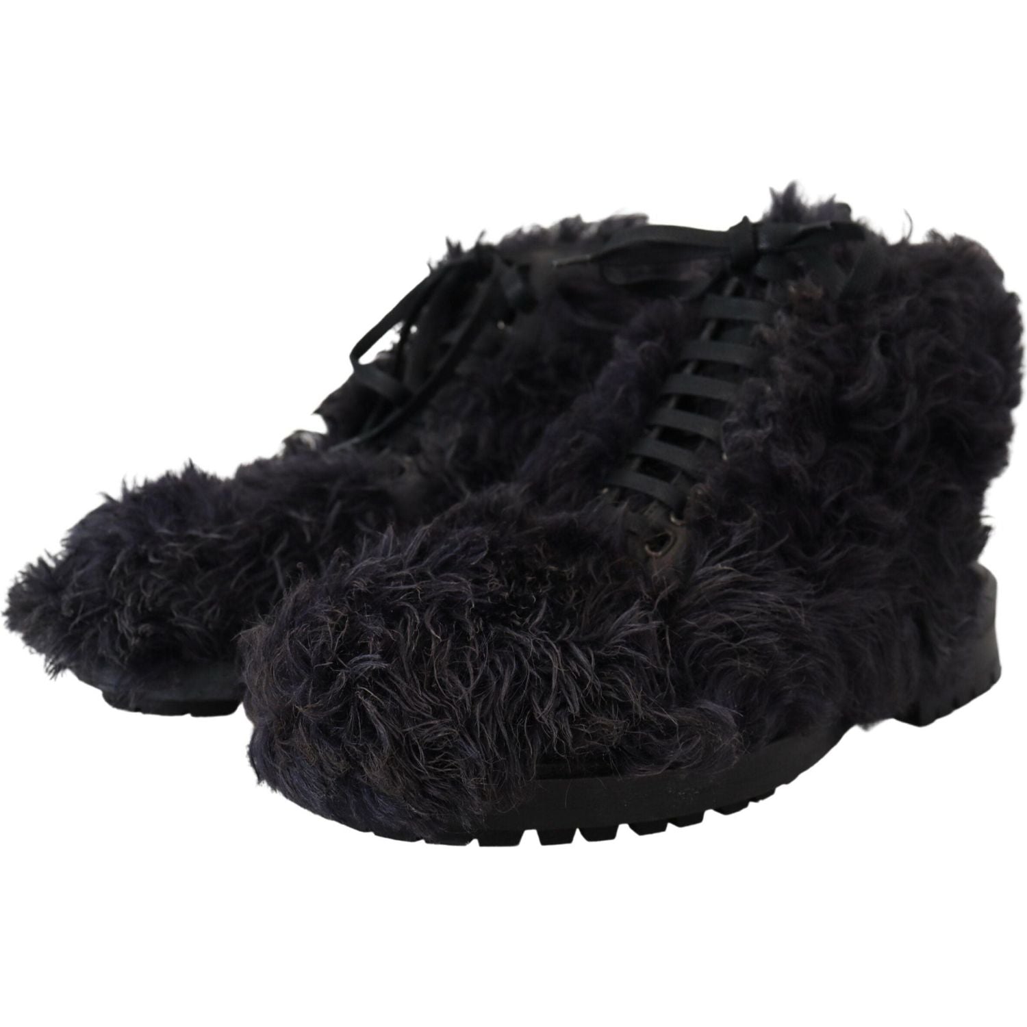Dolce & Gabbana Black Leather Combat Shearling Boots Shoes