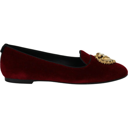 Dolce & Gabbana Bordeaux Velvet Slip-On Loafers Flats Shoes