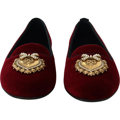 Dolce & Gabbana Bordeaux Velvet Slip-On Loafers Flats Shoes