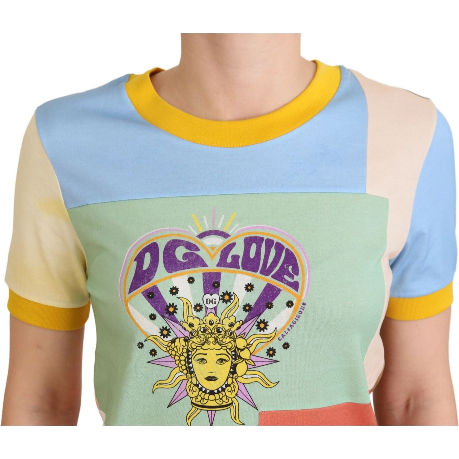 拼布印花棉质圆领 T 恤