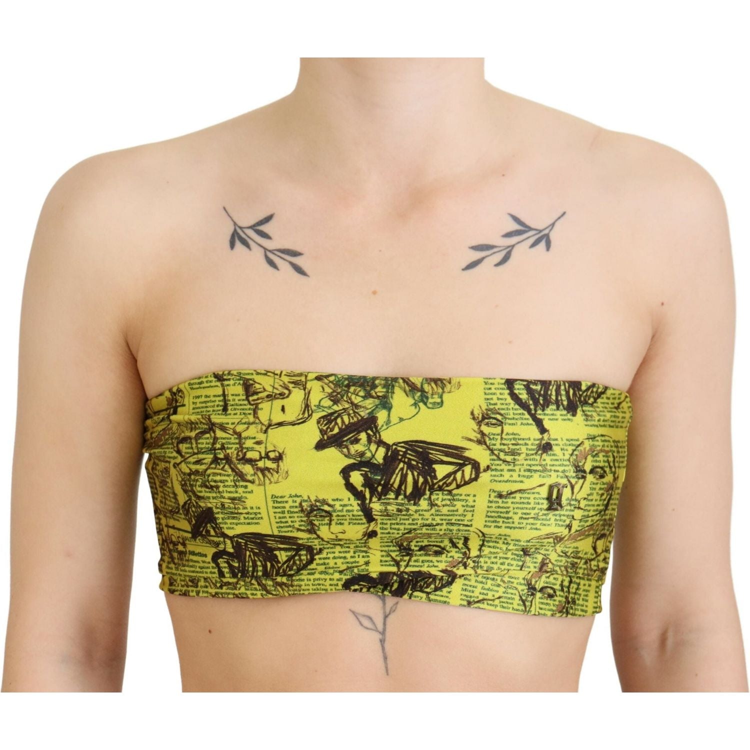 John Galliano Yellow Newspaper Print Cropped Blouse