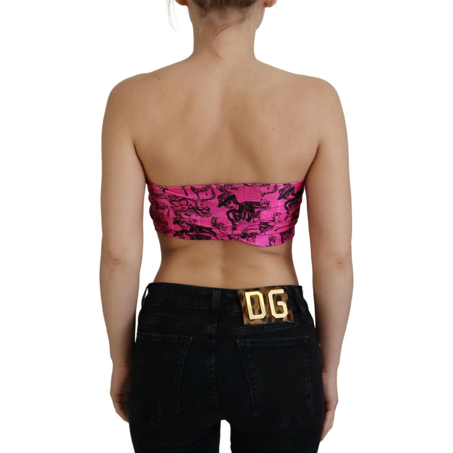 John Galliano Pink Newspaper Print Bra Cropped Blouse