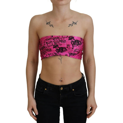 John Galliano Pink Newspaper Print Bra Cropped Blouse
