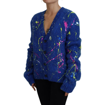 Dolce & Gabbana Blue Color Splash Mohair Cardigan Sweater