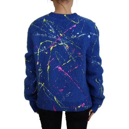 Dolce & Gabbana Blue Color Splash Mohair Cardigan Sweater