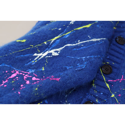 Dolce & Gabbana Blue Color Splash Mohair Cardigan Sweater