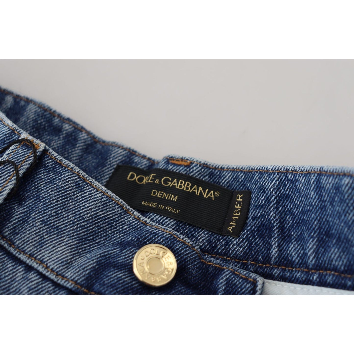 Dolce & Gabbana Blue Tattered Skinny Denim Cotton Jeans