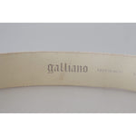 John Galliano Pink Leather Letter Logo Round Buckle Waist Belt