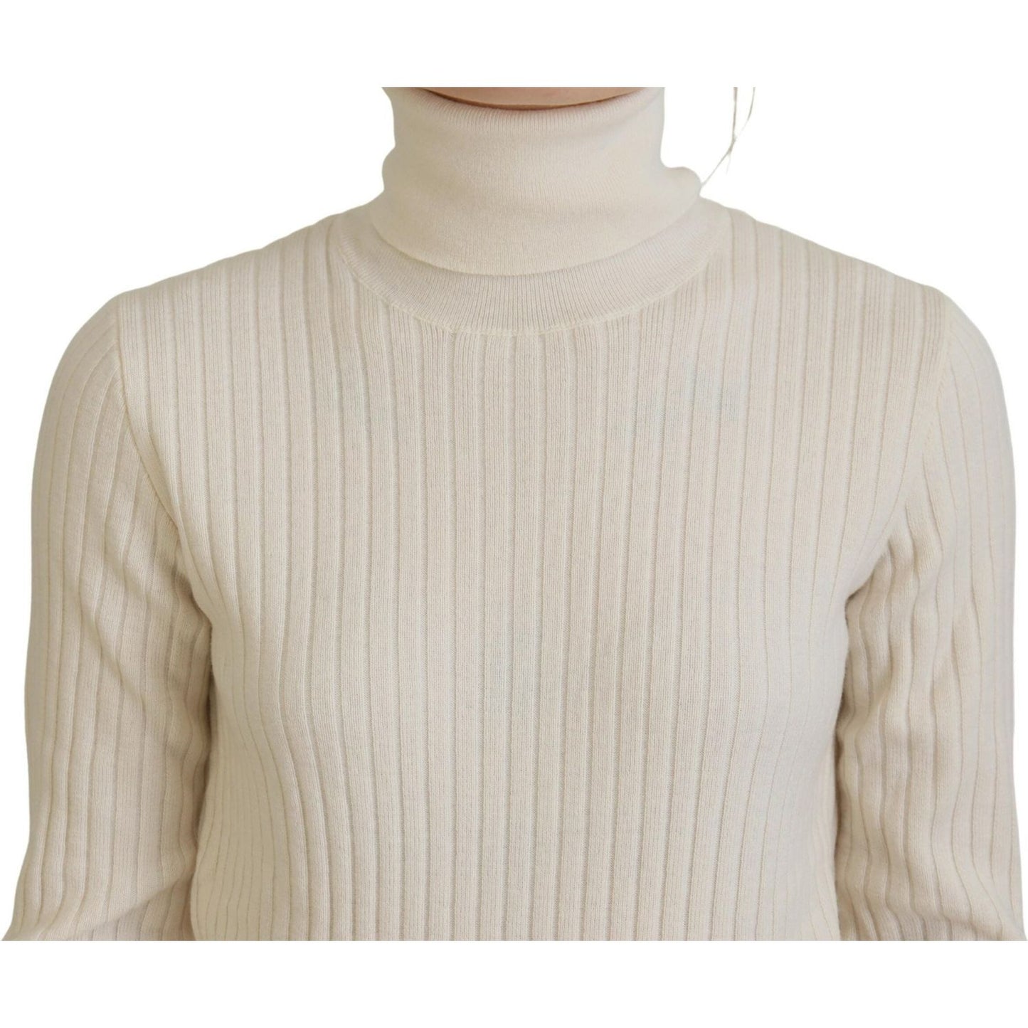 Dolce & Gabbana Ivory Turtleneck Distressed Cuff Pullover Sweater