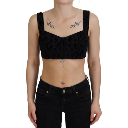 Dolce & Gabbana Black Leopard Cropped Bustier Corset Bra Top