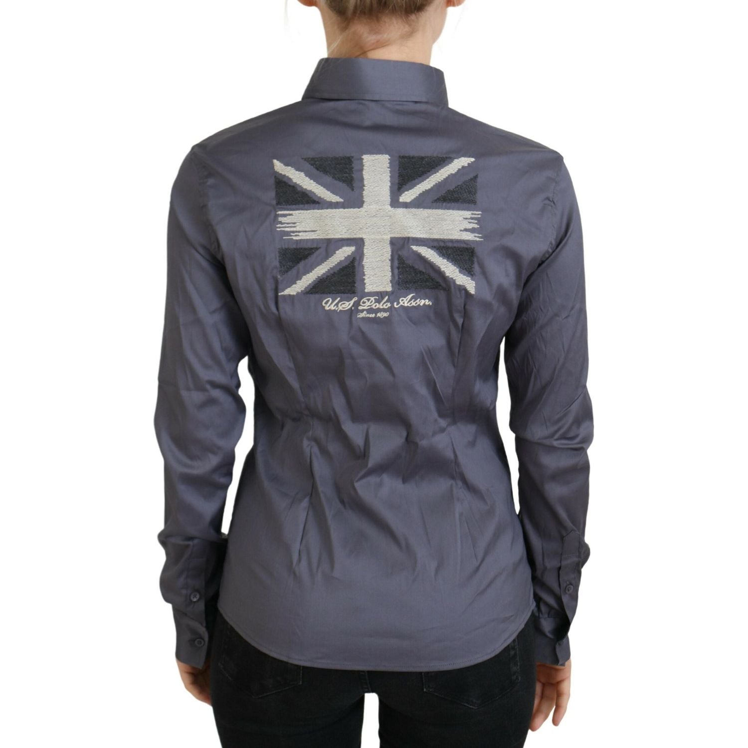 优雅灰色长袖 Polo 衫