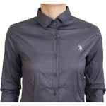 U.S. POLO ASSN. Gray Printed Long Sleeves Collared Top