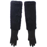 Dolce & Gabbana Black Beaver Fur Lambskin Leather Elbow Gloves