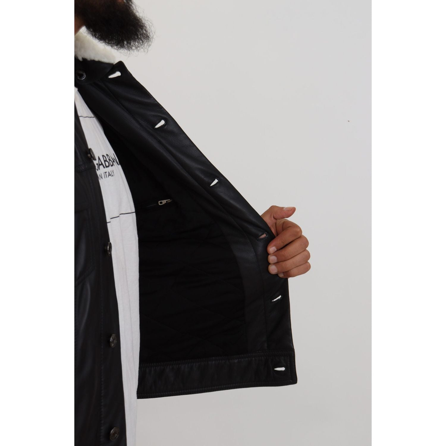 Dolce & Gabbana Black Lamb Leather Collared Men Coat Jacket