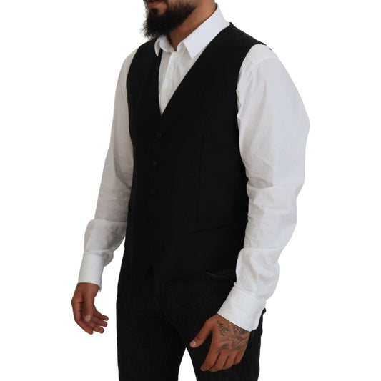 Dolce & Gabbana Black Virgin Wool Waistcoat Formal Vest TSH83841-52