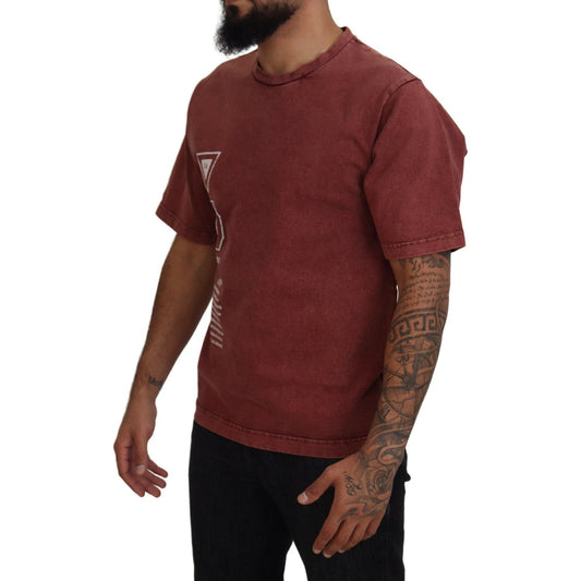 Dolce & Gabbana Maroon Print Round Neck Short Sleeves T-shirt TSH83948-46