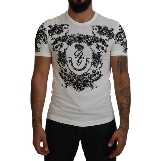Dolce & Gabbana White DG Crown Floral Crewneck Men T-shirt TSH83989-44