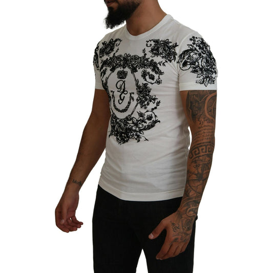 Dolce & Gabbana White DG Crown Floral Crewneck Men T-shirt TSH83989-44