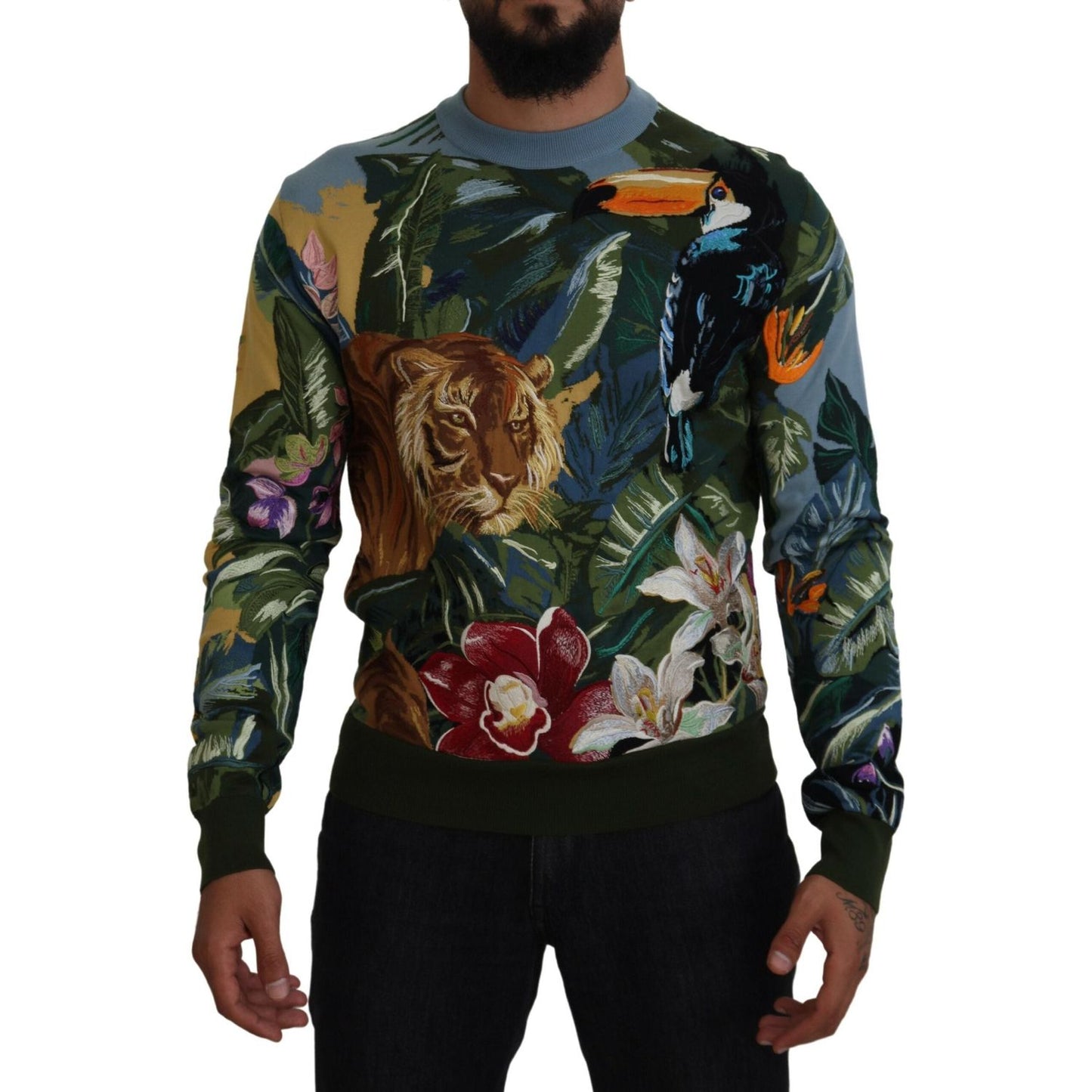Dolce & Gabbana Multicolor Jungle Wool Pullover Logo Sweater