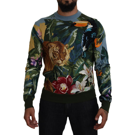 Dolce & Gabbana Multicolor Jungle Wool Pullover Logo Sweater TSH83952-50