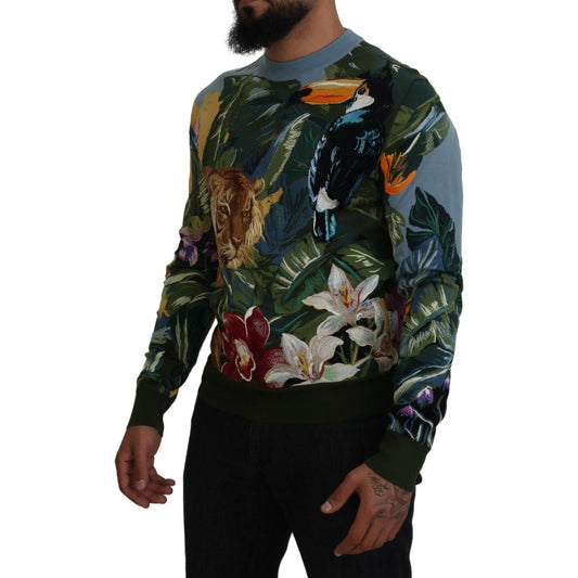 Dolce & Gabbana Multicolor Jungle Wool Pullover Logo Sweater TSH83952-50