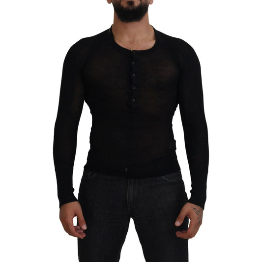 Dolce & Gabbana Black Cashmere Button Pullover Sweater TSH84013-44