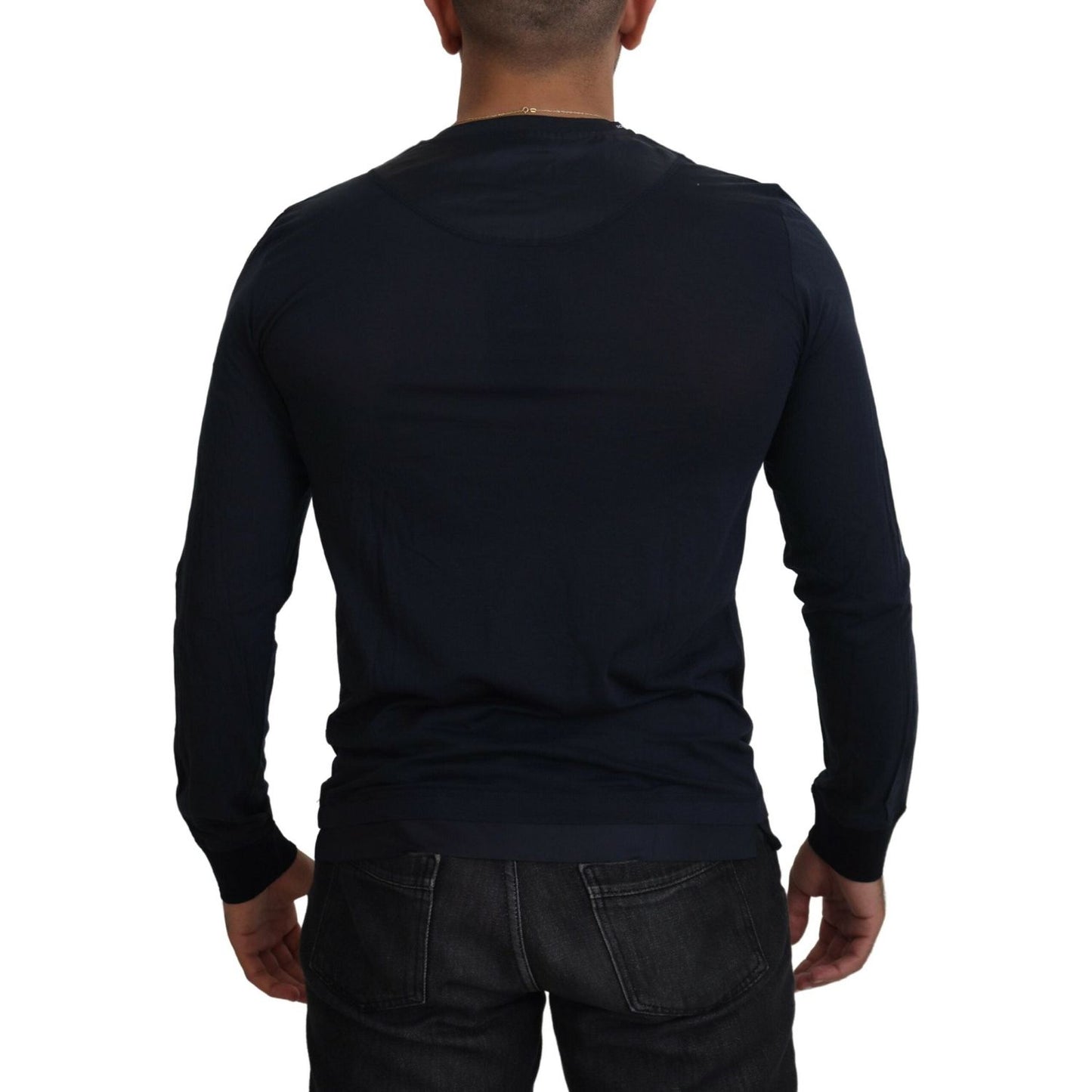 Dolce & Gabbana Blue Cotton Button Crewneck Pullover Sweater