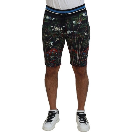 Dolce & Gabbana Black Cotton Volcano Print Casual Shorts PAN74748-44