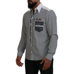 Dolce & Gabbana Black White Striped Printed Casual Cotton Shirt TSH83792-41