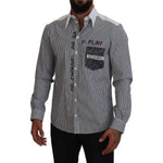Dolce & Gabbana Black White Striped Printed Casual Cotton Shirt TSH83792-41